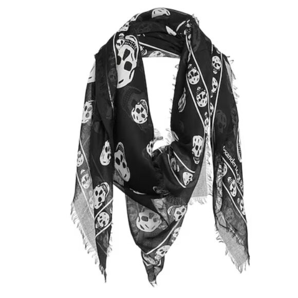 Alexander McQueen Skull Large Scarf Black White